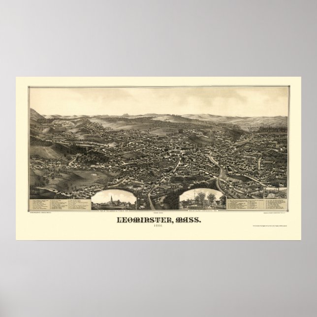 Leominster, MA Panoramic Map - 1886 Poster (Front)