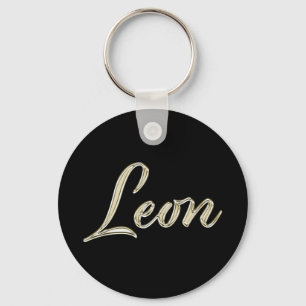 Leon Name whitegold Button Schlüsselanhänger Key Ring