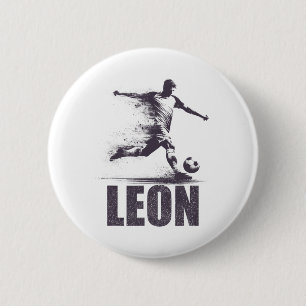 Leon Soccer Boys Personalised First Name Leon 6 Cm Round Badge