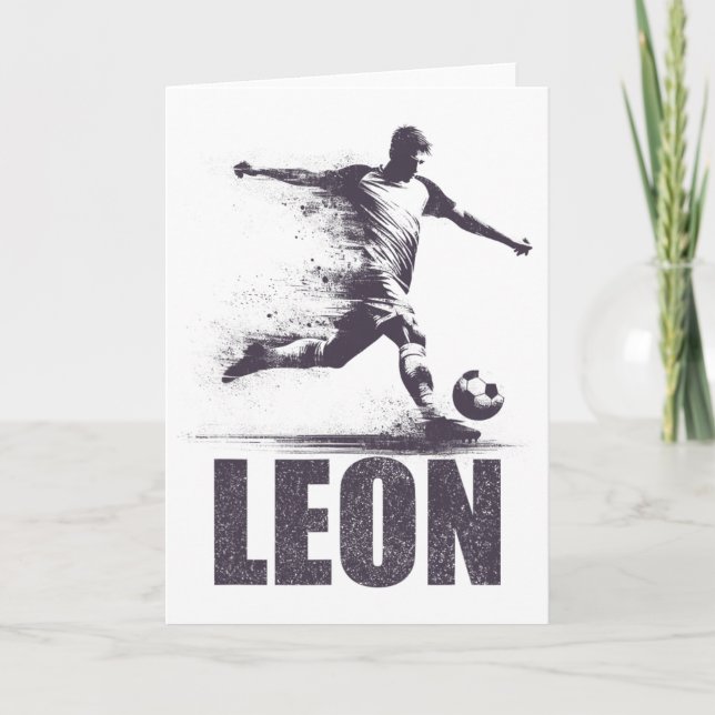 Leon Soccer Boys Personalised First Name Leon  Card (Front)