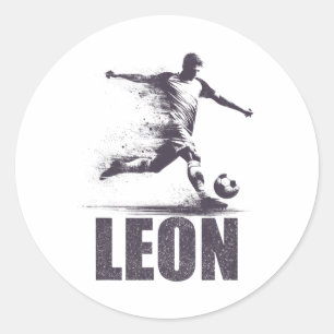 Leon Soccer Boys Personalized First Name Leon  Classic Round Sticker