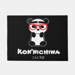Leon the Panda Bear Kon'nichiwa Japanese Doormat