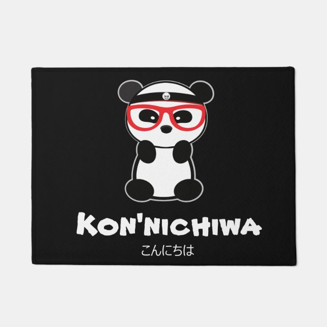 Leon the Panda Bear Kon'nichiwa Japanese Doormat (Front)