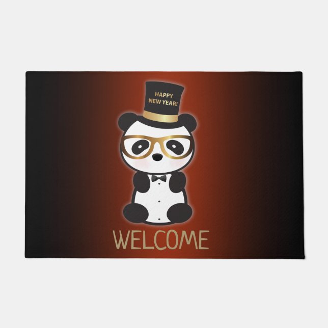 Leon The Panda Bear - New Years Panda Welcome Doormat (Front)