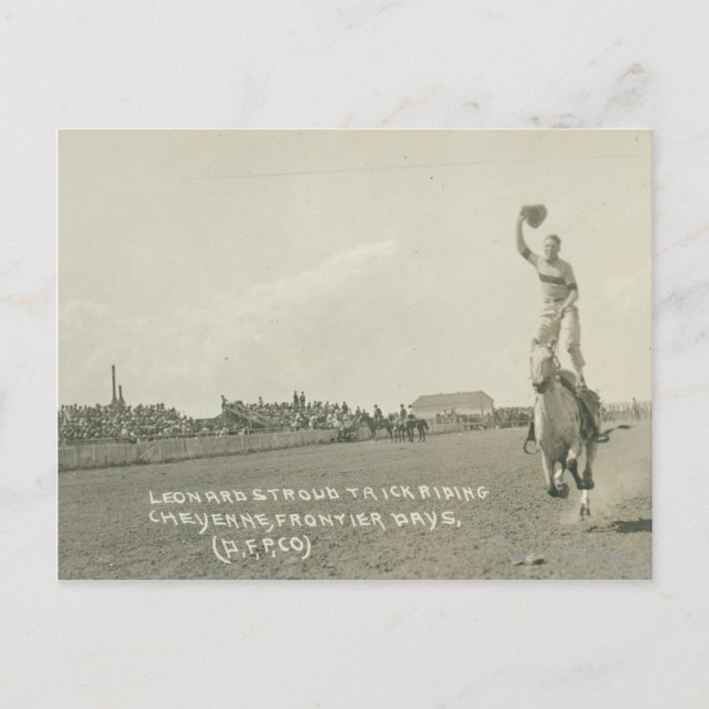 Leonard Stroud trick riding. Postcard (Front)