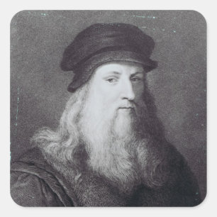 Leonardo da Vinci, engraved by Raphael Square Sticker