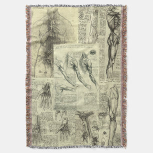 Leonardo da Vinci Human Anatomy Sketches Throw Blanket