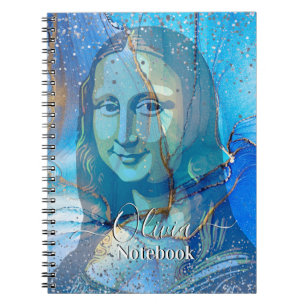 Leonardo Da Vinci Marble Blue Gradient Mona Lisa Notebook