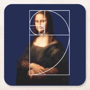 Leonardo da Vinci Mona Lisa Fibonacci Sequence Square Paper Coaster
