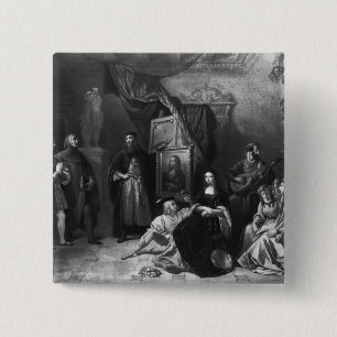 Leonardo da Vinci painting the Gioconda 15 Cm Square Badge