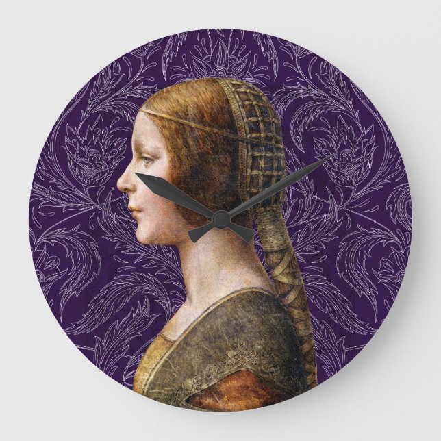 Leonardo da Vinci Portrait La Bella Principessa Large Clock (Front)