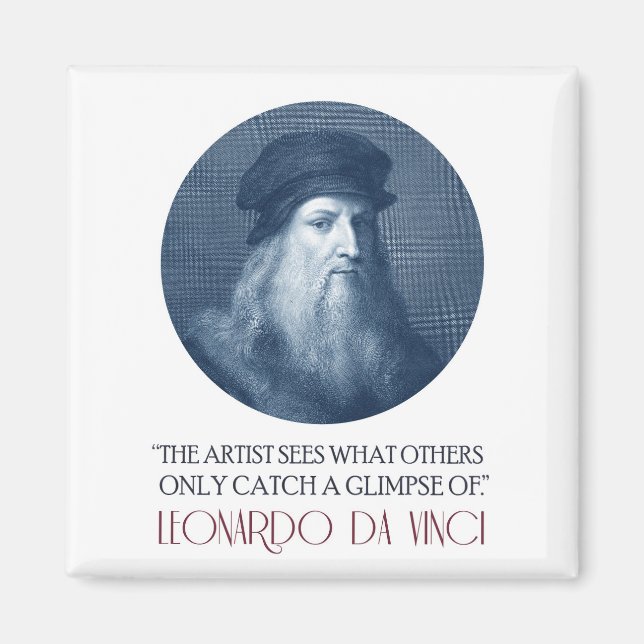  Leonardo da Vinci Portrait with Quote Magnet (Front)