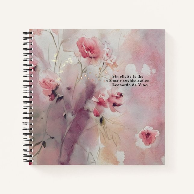 Leonardo da Vinci Quote Pink Floral Journal (Front)
