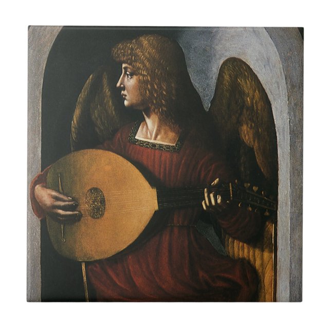 Leonardo da Vinci"s An Angel in Red with a Lute Ceramic Tile (Front)