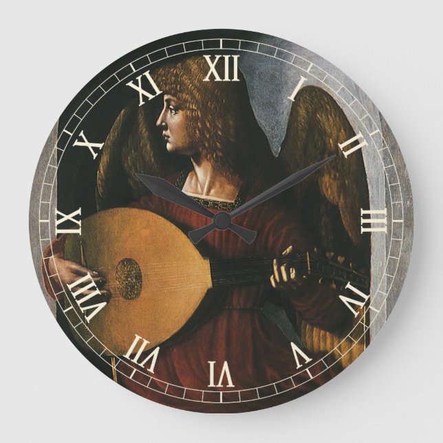 Leonardo da Vinci"s An Angel in Red with a Lute Large Clock (Front)