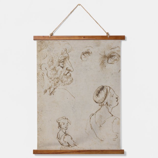 Leonardo Da Vinci Sketches Famous Art Wood Wall Hanging Tapestry (Front)