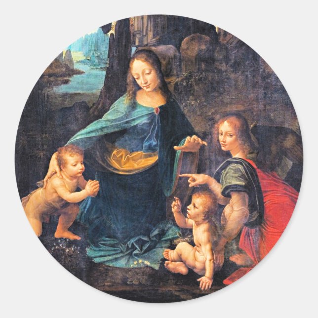 Leonardo da Vinci - The Virgin of the Rocks,  Classic Round Sticker (Front)