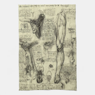 Leonardo da Vinci Vintage Human Anatomy Larynx Leg Tea Towel