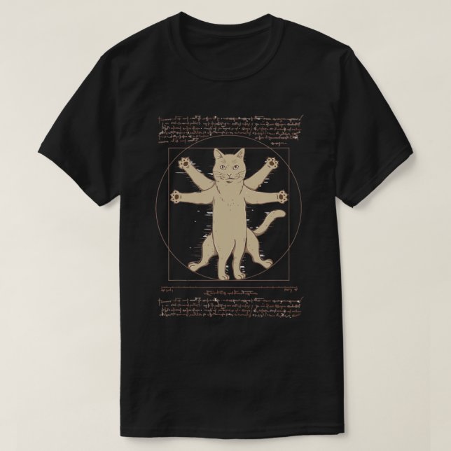 Leonardo Da Vinci Vitruvian cat lover Line Art abs T-Shirt (Design Front)