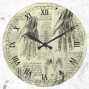 Leonardo da Vinci's Anatomy of the Human Hand Large Clock
