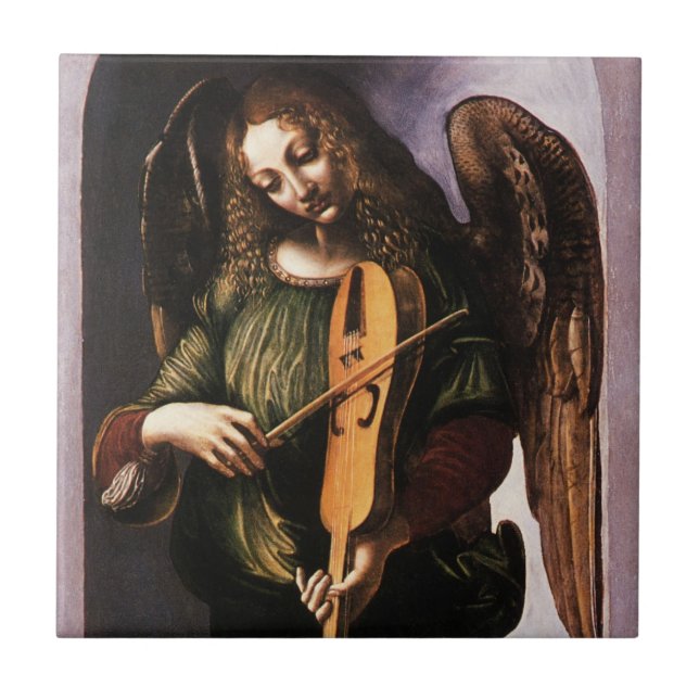 Leonardo da Vinci's Angel in Green with a Vielle Ceramic Tile (Front)