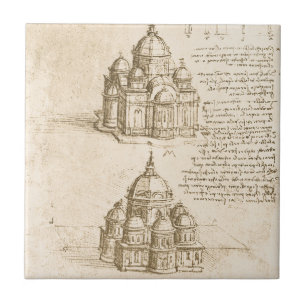Leonardo da Vinci's Architectural Cathedral Study Ceramic Tile