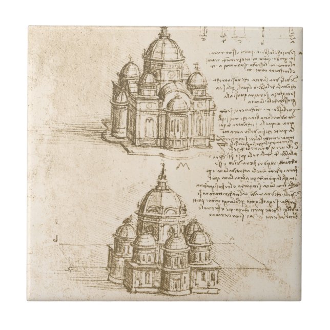 Leonardo da Vinci's Architectural Cathedral Study Ceramic Tile (Front)