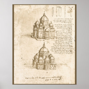 Leonardo da Vinci's Architectural Cathedral Study Poster