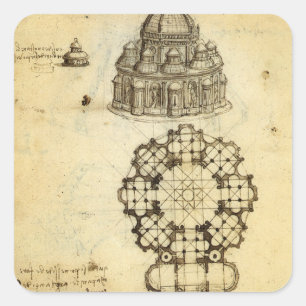 Leonardo da Vinci's Architectural Cathedral Study Square Sticker