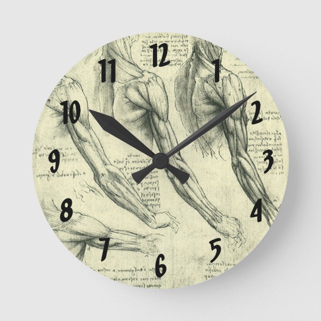 Leonardo da Vinci's Arm and Shoulder Anatomy Round Clock (Front)