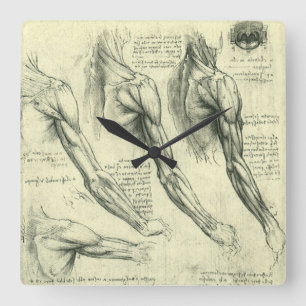 Leonardo da Vinci's Arm and Shoulder Anatomy Square Wall Clock