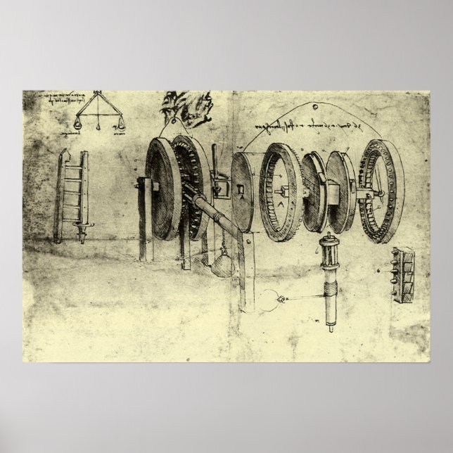 Leonardo da Vinci's Engineering Sketch of a Wheel Poster (Front)