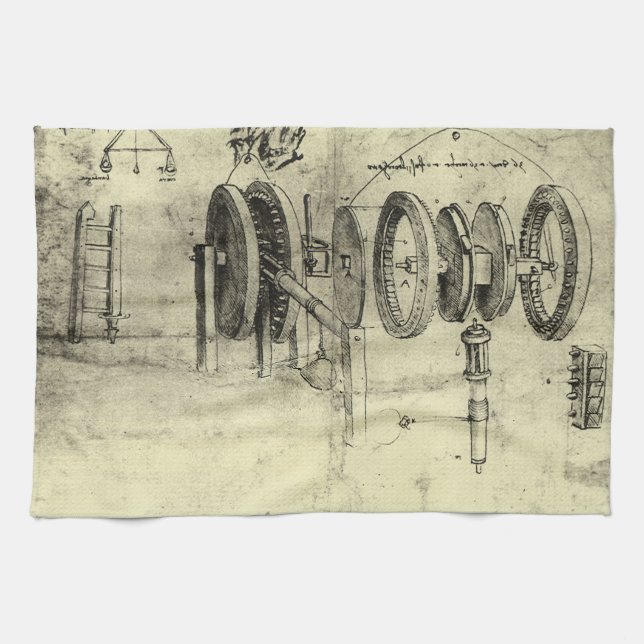Leonardo da Vinci's Engineering Sketch of a Wheel Tea Towel (Horizontal)