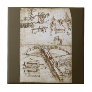 Leonardo da Vinci's Giant Crossbow Weapon Sketch Ceramic Tile
