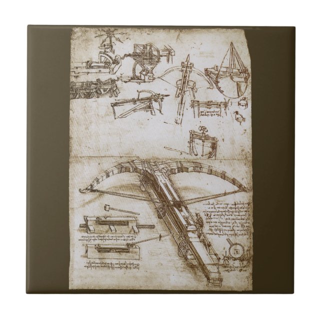 Leonardo da Vinci's Giant Crossbow Weapon Sketch Ceramic Tile (Front)