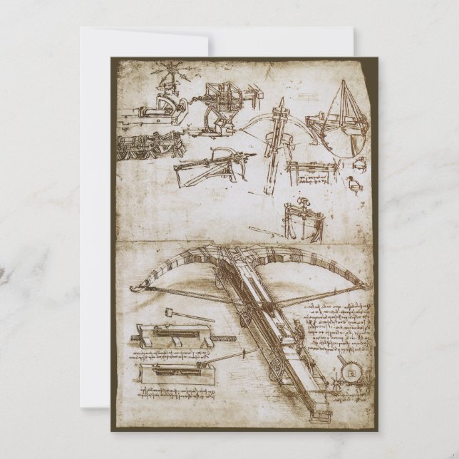 Leonardo da Vinci's Giant Crossbow Weapon Sketch Invitation (Front)