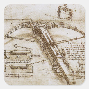 Leonardo da Vinci's Giant Crossbow Weapon Sketch Square Sticker