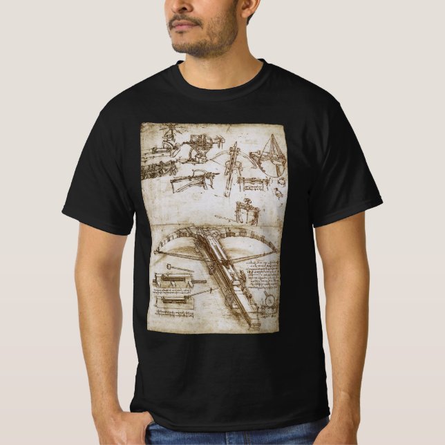 Leonardo da Vinci's Giant Crossbow Weapon Sketch T-Shirt (Front)