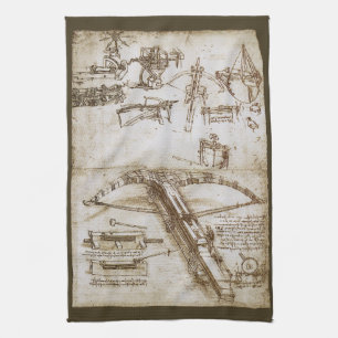 Leonardo da Vinci's Giant Crossbow Weapon Sketch Tea Towel