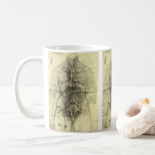 Leonardo da Vinci's Human Anatomy, Female Torso Coffee Mug (With Donut)