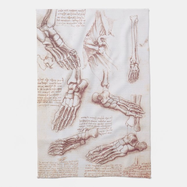 Leonardo da Vinci's Human Anatomy Foot Bones Tea Towel (Vertical)