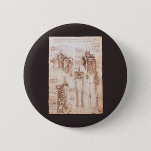Leonardo da Vinci's Human Anatomy Skeleton Bones 6 Cm Round Badge