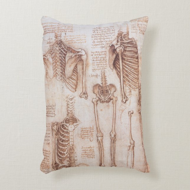 Leonardo da Vinci's Human Anatomy Skeleton Bones Decorative Cushion (Front(Vertical))