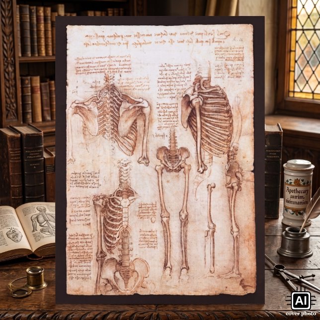 Leonardo da Vinci's Human Anatomy Skeleton Bones Poster (Human Anatomy Skeleton Bones by Leonardo da Vinci is a Renaissance Era medical sketch.)