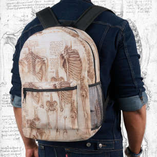 Leonardo da Vinci's Human Anatomy Skeleton Bones Printed Backpack