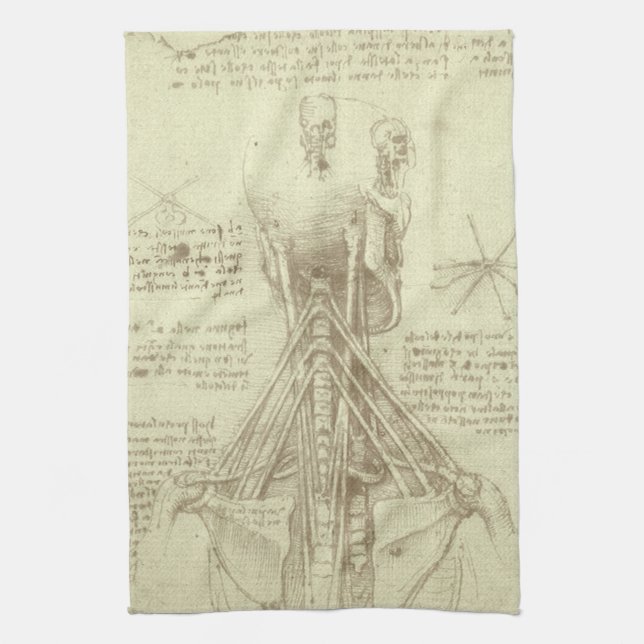 Leonardo da Vinci's Human Anatomy Spinal Column Tea Towel (Vertical)