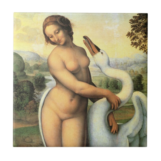 Leonardo da Vinci's Leda and the Swan Ceramic Tile (Front)
