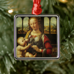 Leonardo da Vinci's Madonna of the Carnation Metal Ornament
