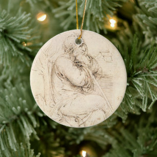 Leonardo da Vinci's Old Man and Water Sketch Ceramic Ornament