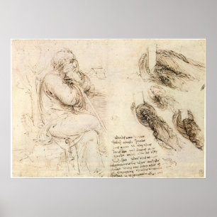 Leonardo da Vinci's Old Man and Water Sketch Poster